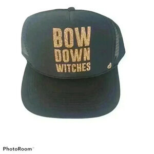 Mother Trucker Unisex Black & Gold Bow Down Witches Trucker Hat  Halloween Cap